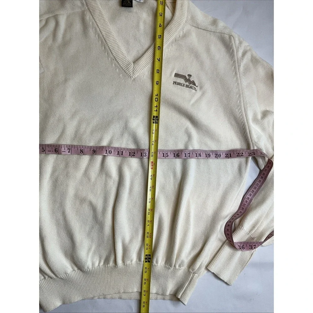 Pebble Beach V Neck  Golf Sweater Size XL USA  Preppy Classic Off‎ White Cotton